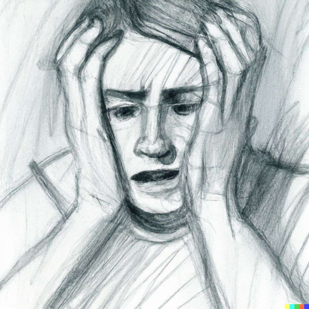 a representation of anxiety, detailed pencil sketch
